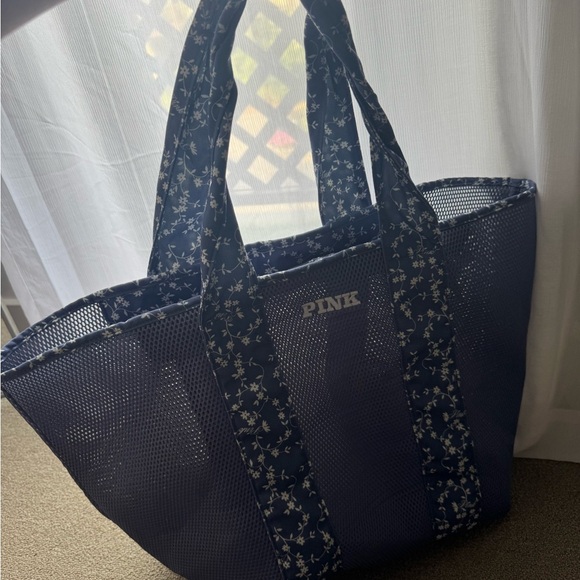 PINK Victoria's Secret Navy Floral Mesh Tote - Picture 1 of 5